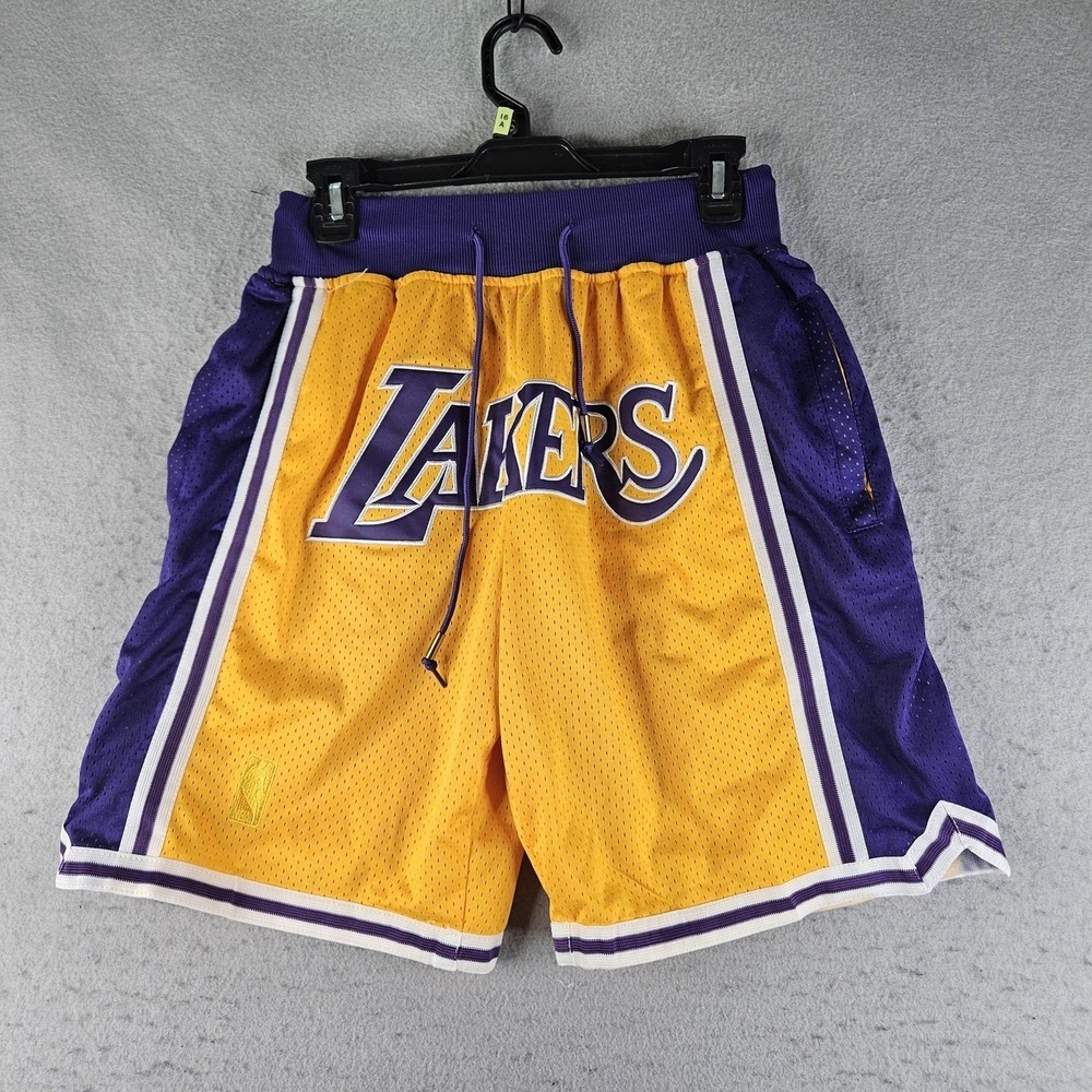 Los Angeles Lakers Shorts Mens Medium Yellow NBA Basketball Just Don Made USA